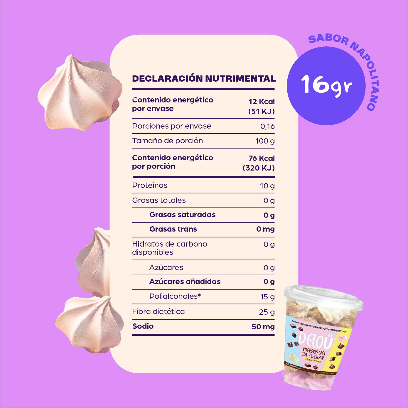 Merengues sin azúcar sabor Napolitano (16g)