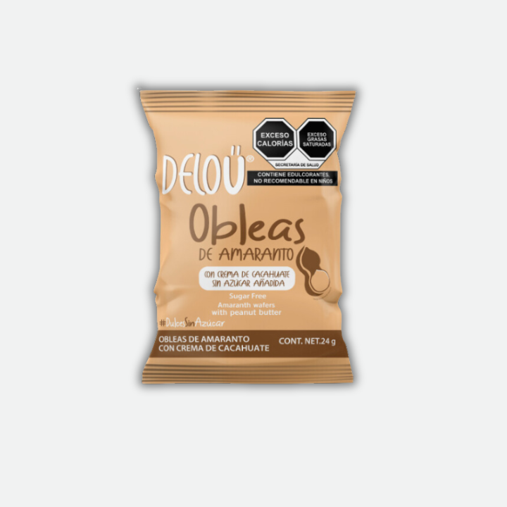 Deloü Obleas con  proteína vegana rellenas de crema de cacahuate