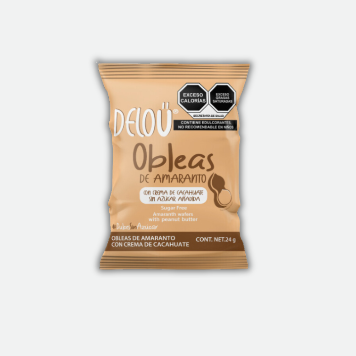 Deloü Obleas con  proteína veganarellenas de crema de cacahuate|  1 pack 22 g