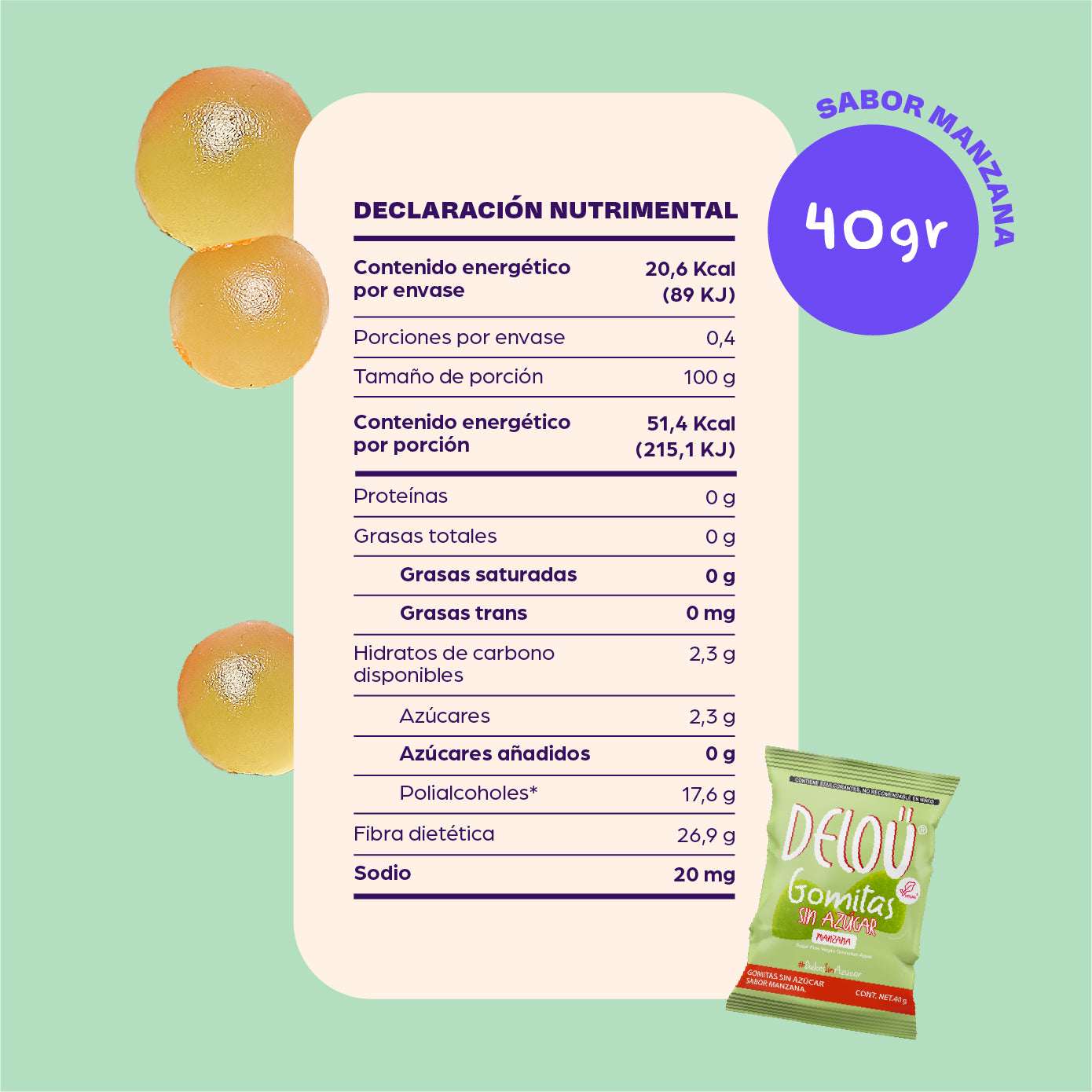 Bolitas sabor Manzana sin azúcar