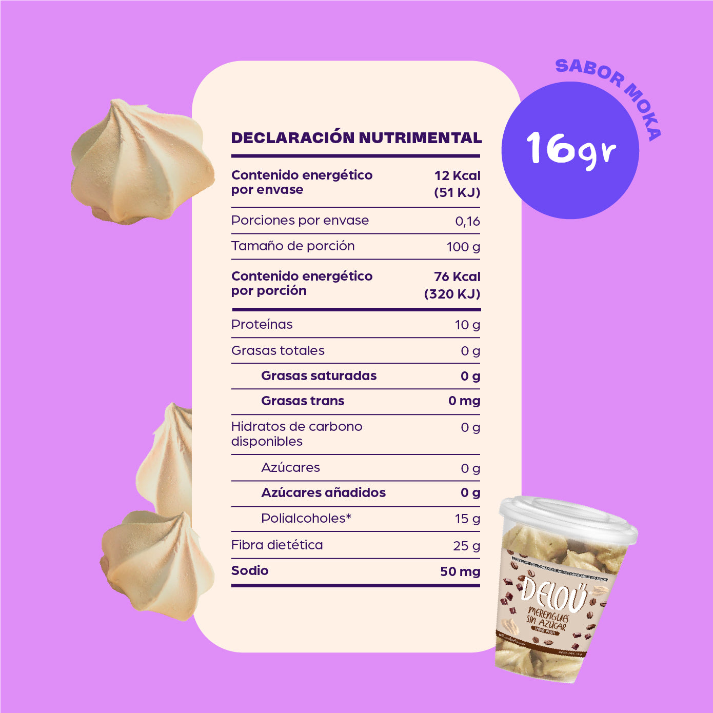 Merengues sin azúcar sabor Moka (16g)
